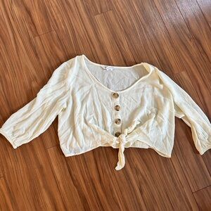 Streetwear Society Cream Button-Up Tie Blouse